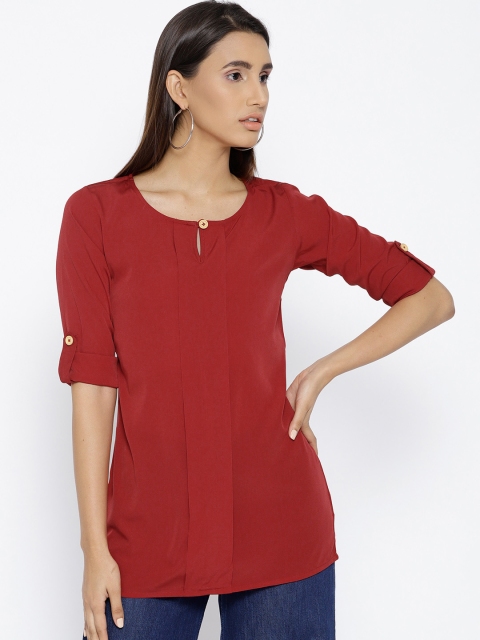 

Cottinfab Women Maroon Solid Top