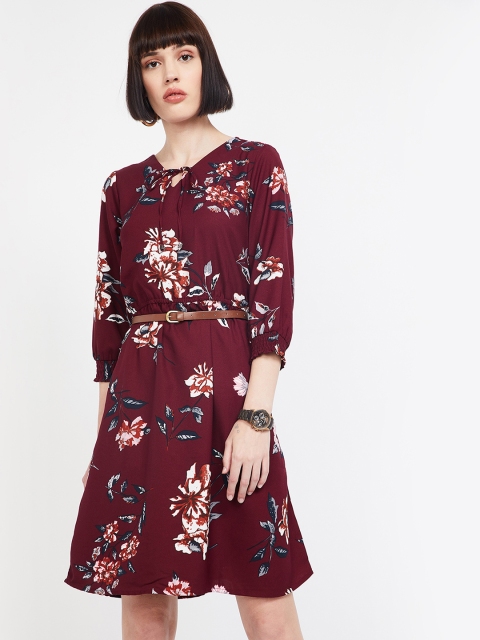 

Bossini Women Burgundy Floral Print A-Line Dress