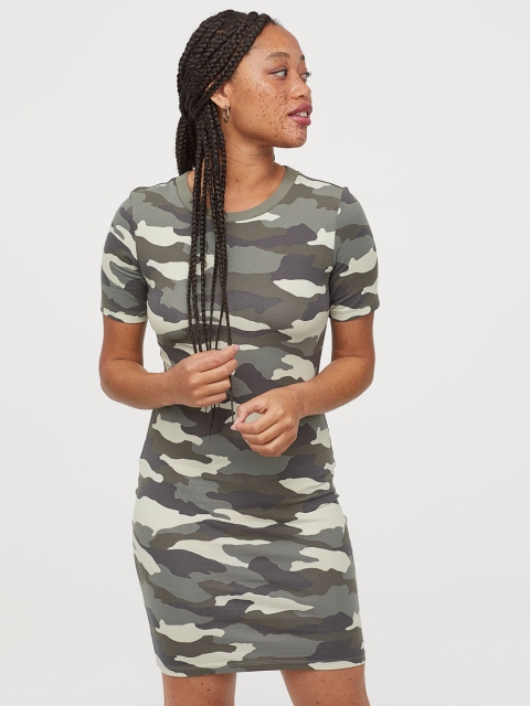 

H&M Women Grey Printed Jersey Dress