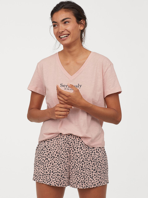 

H&M Women Pink Pyjama Top and Shorts