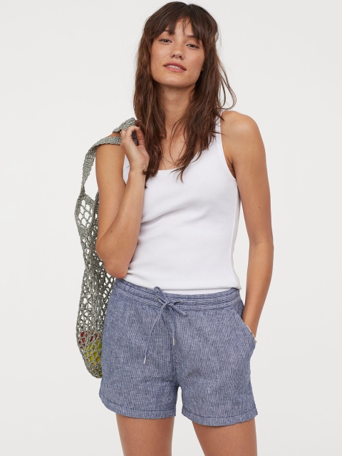 

H&M Women Blue Linen-Blend Shorts