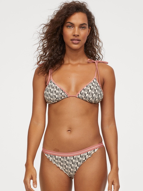 

H&M Women Beige & Black Cheeky Tanga Bikini Bottoms 0758050001
