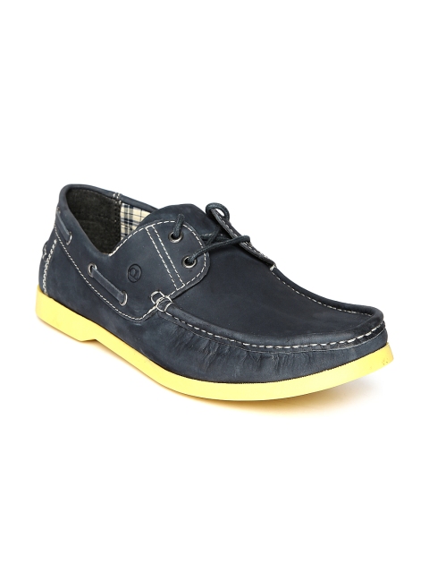 

Carlton London Men Navy Leather Boat Shoes, Navy blue