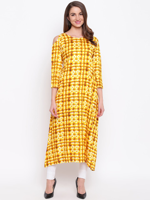 

Napra Women Yellow Printed A-Line Kurta