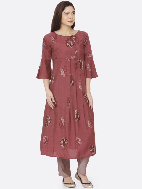 

shiloh Women Maroon Floral Printed A-Line Kurta