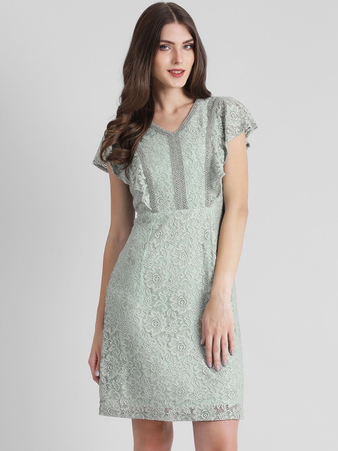 

Zink London Women Mint Green Self Design Sheath Dress