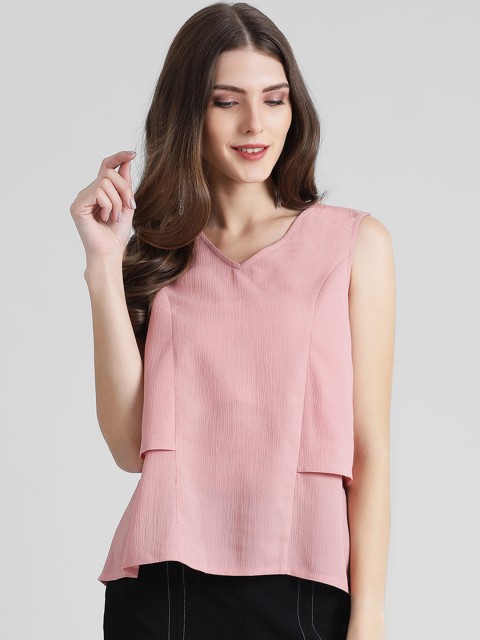 

Zink London Women Pink Solid A-Line Top