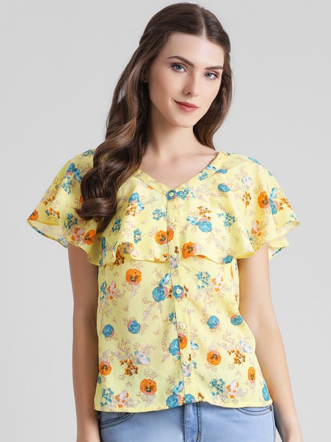 

Zink London Women Yellow Floral Printed Top