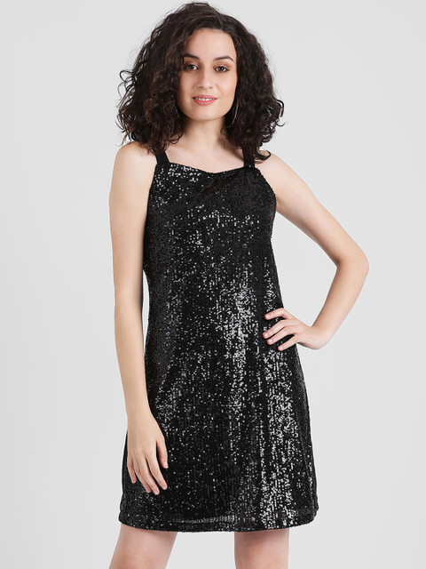 

Zink London Women Black Sequined Shift Dress