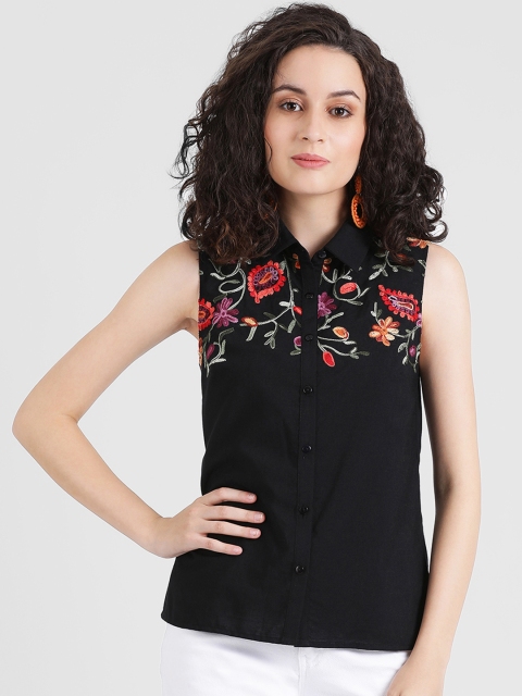 

Zink London Women Black Self Design Shirt Style Top