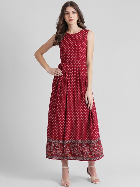 

Zink London Women Maroon Printed Maxi Dress