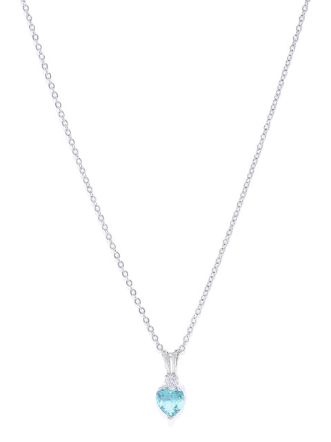 

Peora Women Heart-Shaped Silver-Plated Pendant with Chain, Blue