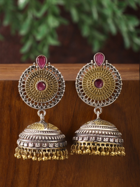 

Peora Women Oxidised Pink & Gold-Toned Antique Contemporary Jhumkas
