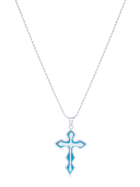 

Peora Unisex Silver-Toned & Blue Cross-Shaped Pendant with Chain