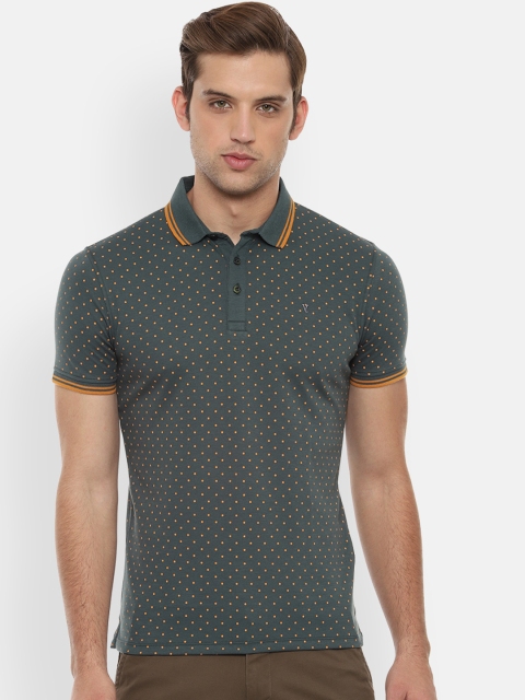 

V Dot Men Charcoal Grey Printed Polo Collar T-shirt