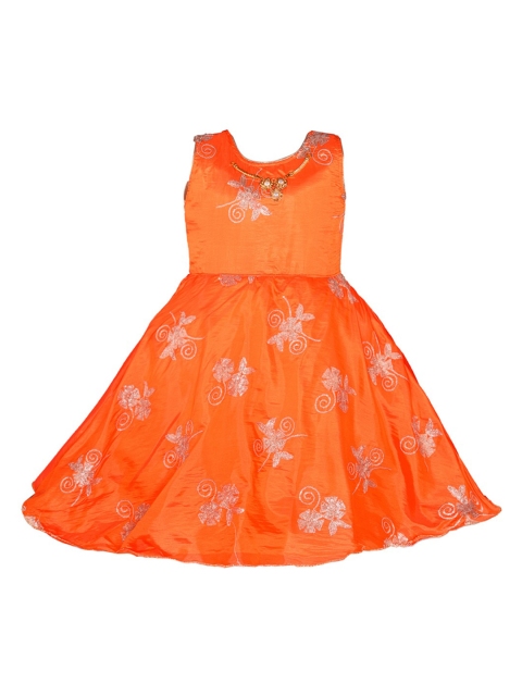 

Wish Karo Girls Orange & Silver-Toned Embellished Fit and Flare Dress
