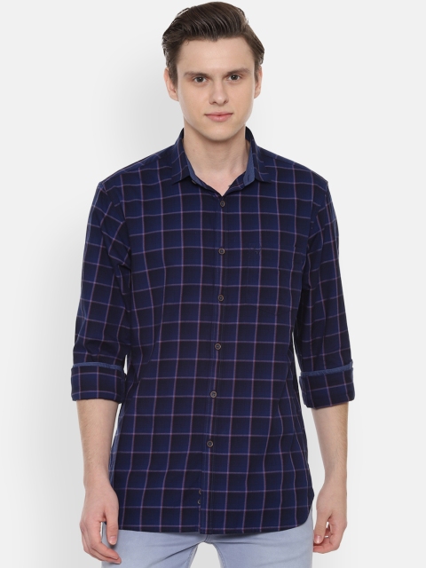 

Allen Solly Men Navy Blue Slim Fit Checked Casual Shirt