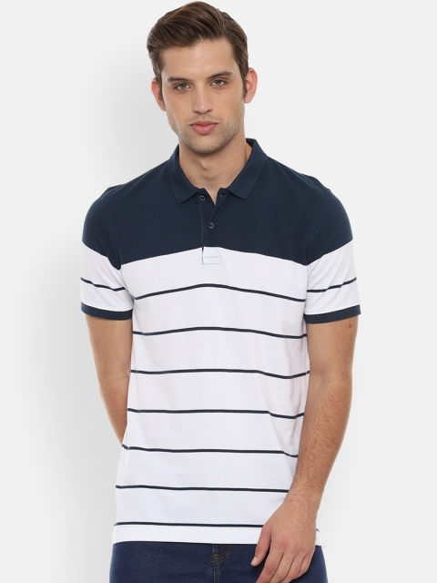 

Van Heusen Men White & navy Blue Striped Polo Collar T-shirt