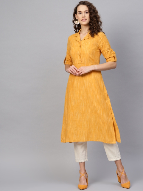 

RARE ROOTS Women Mustard Yellow Solid A-Line Kurta