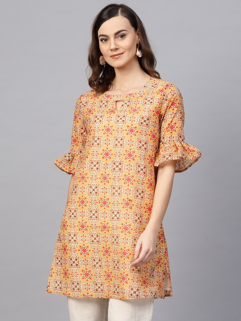

RARE ROOTS Women Yellow & Orange Printed Straight Kurta