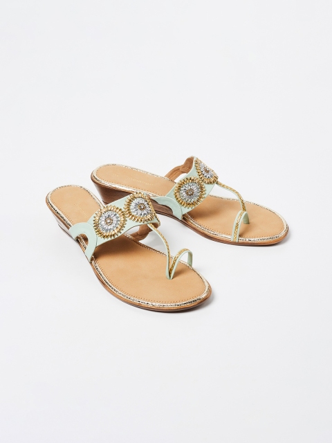 

Melange by Lifestyle Women Light Green & Gold-Toned Embellished One Toe Heels