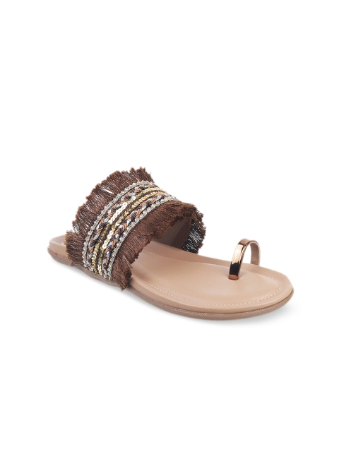 

SOLE HEAD Women Brown Woven Design One Toe Flats