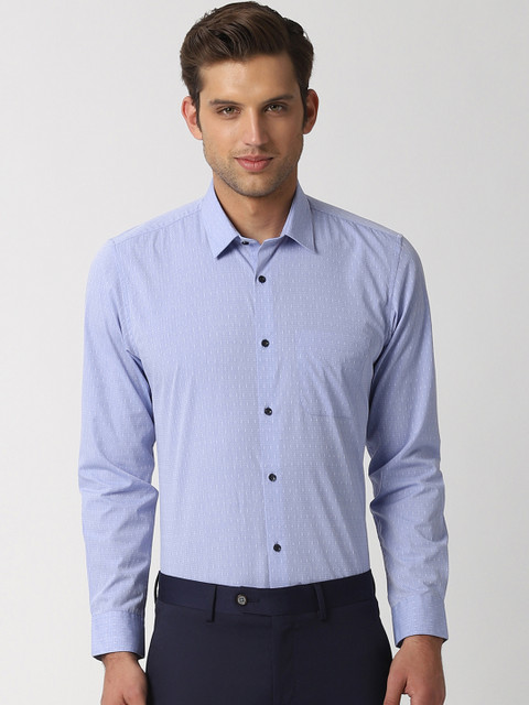 

Peter England Men Blue Slim Fit Self Design Formal Shirt