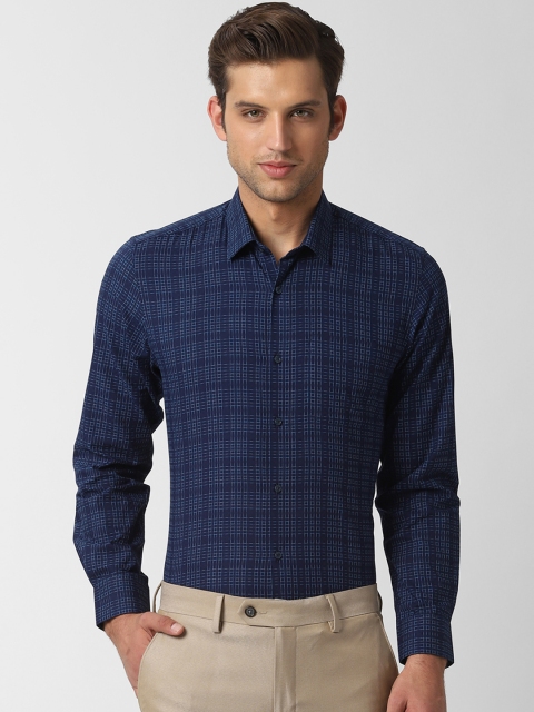 

Peter England Men Navy Blue Slim Fit Checked Formal Shirt