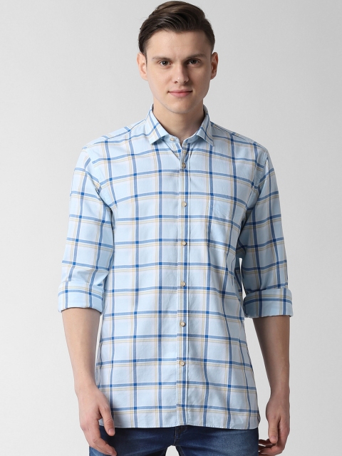 

Peter England Men Blue Regular Fit Checked Casual Shirt