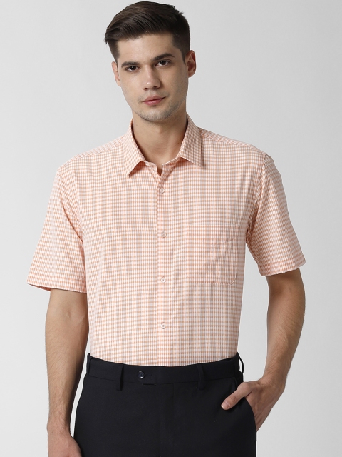 

Peter England Men Peach-Coloured Regular Fit Checked Formal Shirt