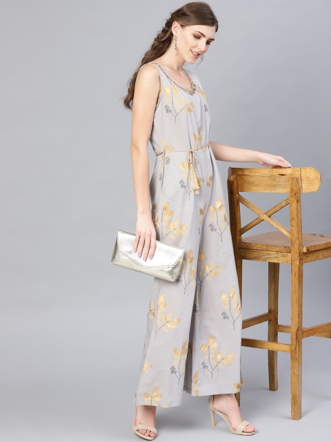 

AKS Women Grey & Golden Printed Basic Jumpsuit