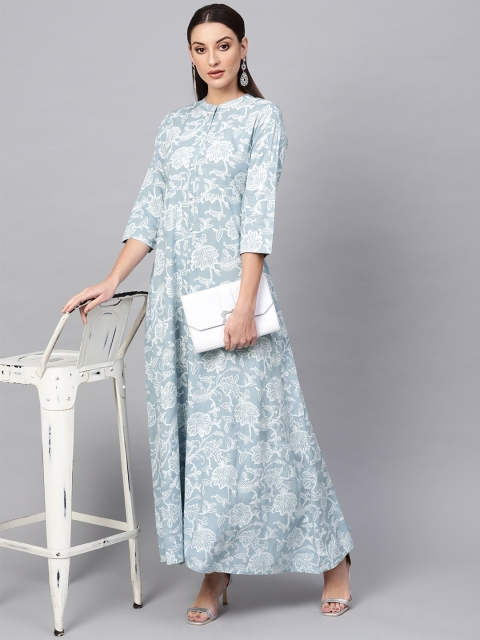

AKS Women Blue & White Khari Floral Print Maxi Dress