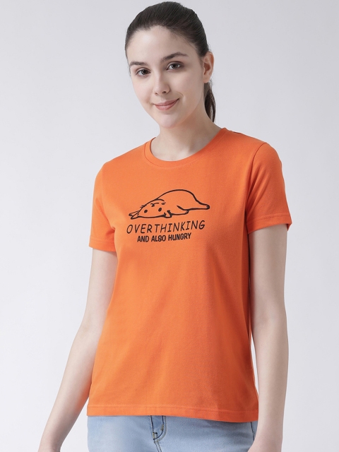 

Club York Women Orange Printed Round Neck T-shirt