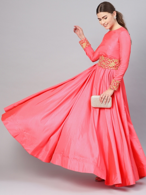

Inddus Women Pink Solid Maxi Dress