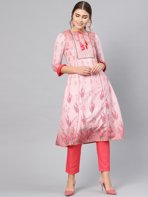

Inddus Women Pink Printed Kurta with Trousers