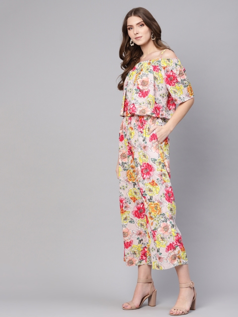 

Pannkh Women Pink & Yellow Printed Layered Basic Jumpsuit