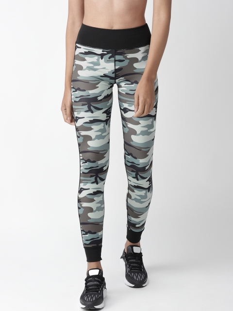 

Chkokko Women Sea Green & Black Slim Fit Camouflage Printed Yoga Tights