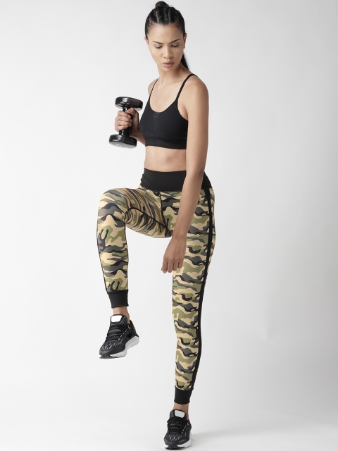 

Chkokko Women Cream-coloured & Olive Green Slim Fit Camouflage Printed Yoga Tights