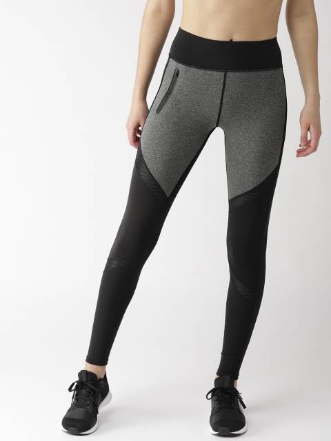 

Chkokko Women Black & Charcoal Grey Colourblocked Yoga Tights