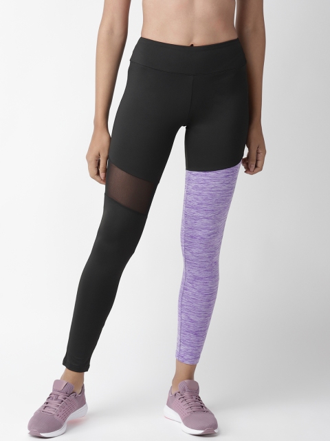 

Chkokko Women Black & Purple Slim Fit Colourblocked Yoga Tights