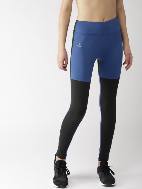 

Chkokko Women Black & Blue Grey Colourblocked Yoga Tights