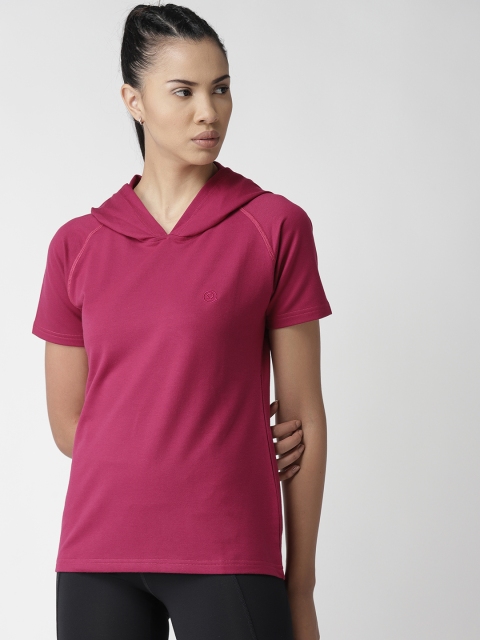 

Chkokko Women Pink Solid Hooded Gym T-shirt