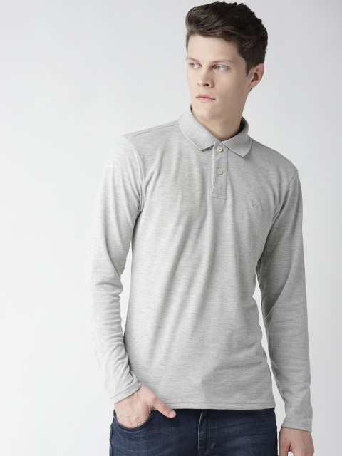 

Chkokko Men Grey Melange Solid Polo Collar T-shirt