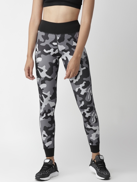 

Chkokko Women Black & Grey Camouflage Print High-Rise Yoga Tights