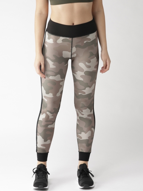 

Chkokko Women Olive Brown Camouflage Print Yoga Tights