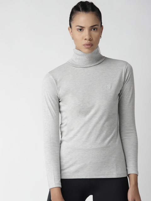 

Chkokko Women Grey Melange Solid Turtle Neck T-shirt