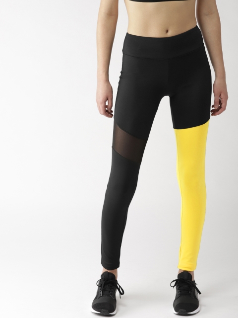 

Chkokko Women Black & Yellow Colourblocked Yoga Tights