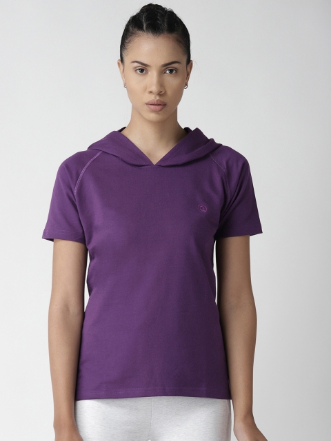 

Chkokko Women Purple Solid Hooded Gym T-shirt