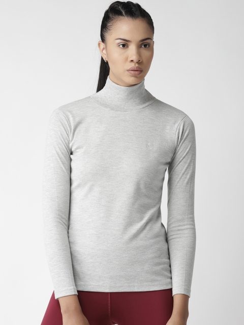 

Chkokko Women Grey Melange Solid Turtle Neck T-shirt