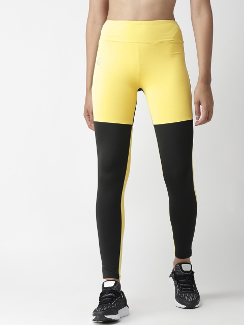 

Chkokko Women Yellow & Black Colourblocked High-Rise Yoga Tights